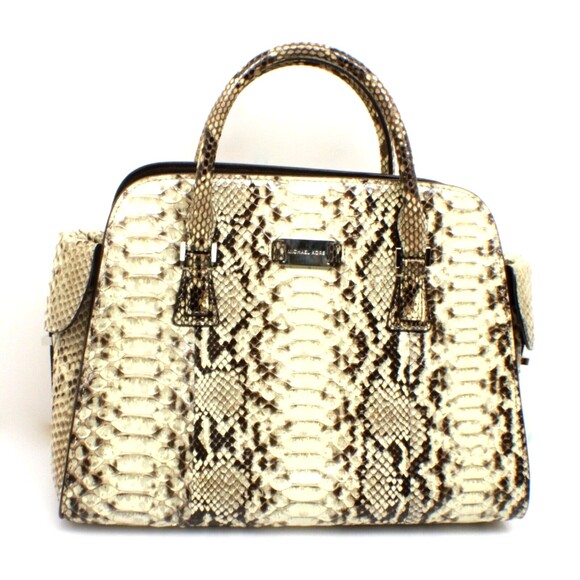 Michael Kors Gia Satchel Python Black And Beige Leather Bag Handbag Purse - Picture 1 of 9